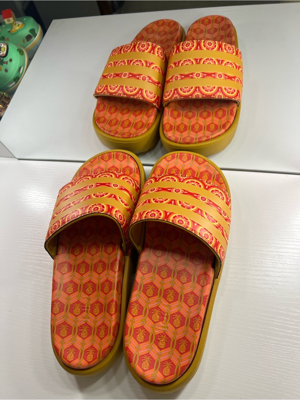 adidas Originals orange and Yellow Patterned Slide Sandals - Picture 9 of 12
